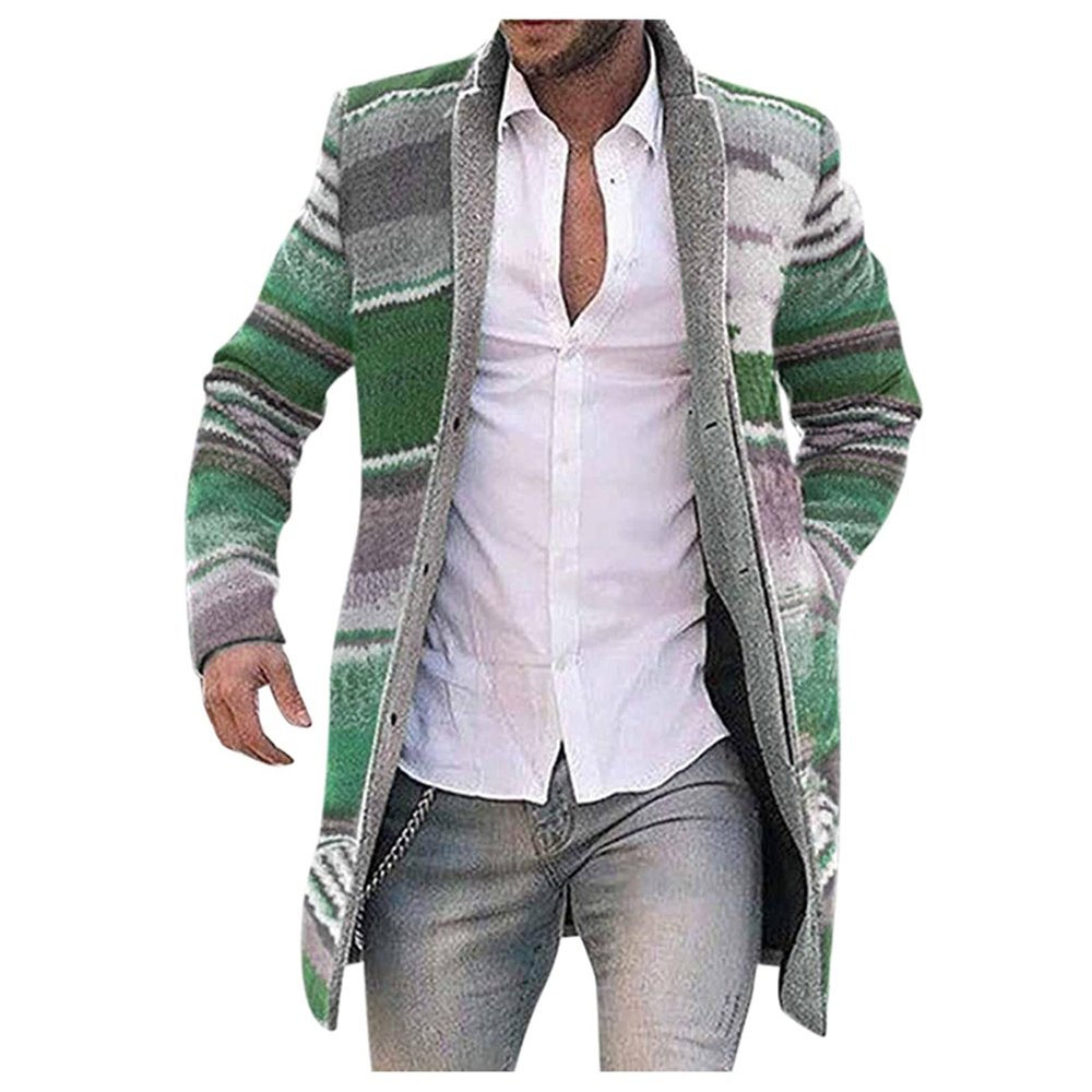 Men's Shawl Casual Cardigan Long Sleeve Turn-Down Collar Cape Lightweight Open Front Long Medium Length Cardigan (Green, L)