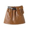 Kaerm Toddler Baby Girls Faux Leather Mini Dress Letter Print Waist Belt Short Pencil Skirt with Pocket Brown 1 18-24 Months view 1
