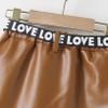 Kaerm Toddler Baby Girls Faux Leather Mini Dress Letter Print Waist Belt Short Pencil Skirt with Pocket Brown 1 18-24 Months view 3