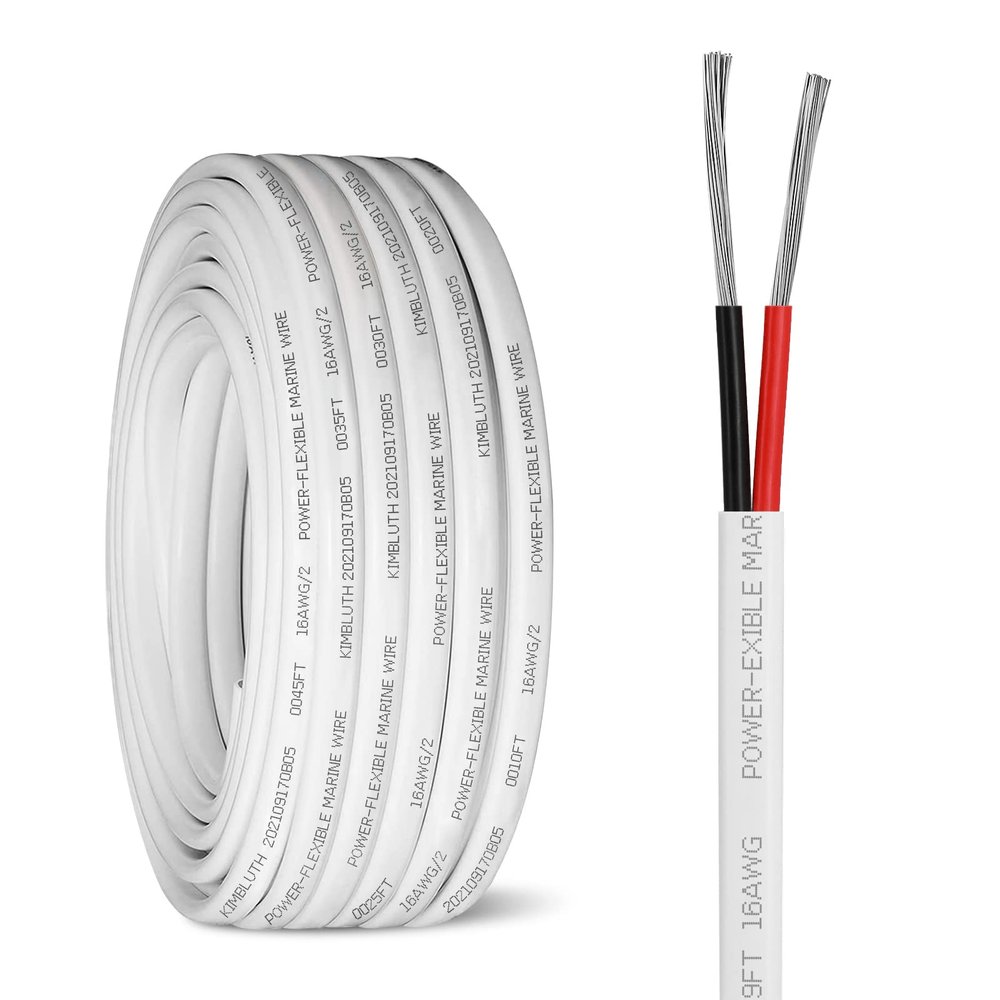 Kimbluth 16 Gauge Duplex Marine Wire Tinned Copper Boat Cable, 50ft 16 AWG Standard USA OFC Oxygen Free Copper Wire for Automotive Boat Speakers Solar Outdoors