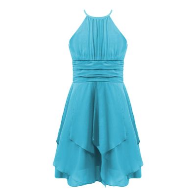 YOOJIA Kids Girls Floral Lace Wedding Bridesmaid Dress Halter Neck Flower Girl Chiffon Dress Pageant Proms Gown Sky Blue b 10