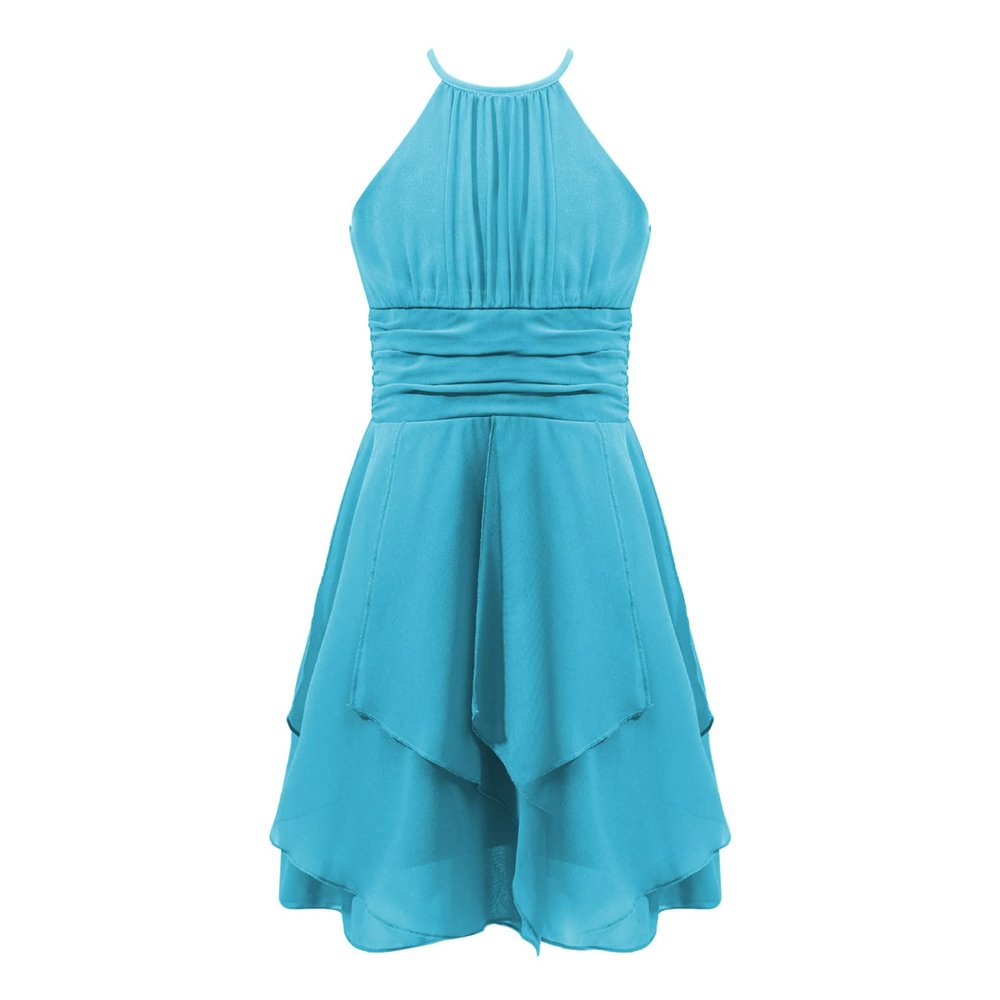 YOOJIA Kids Girls Floral Lace Wedding Bridesmaid Dress Halter Neck Flower Girl Chiffon Dress Pageant Proms Gown Sky Blue b 10