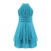 YOOJIA Kids Girls Floral Lace Wedding Bridesmaid Dress Halter Neck Flower Girl Chiffon Dress Pageant Proms Gown Sky Blue b 10 view 2