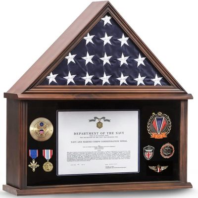 Zmiky Large Burial Flag Case - Solid Wood Display Case for 5x9.5 Folded Military Flag with Certificate Holder - Walnut Finish