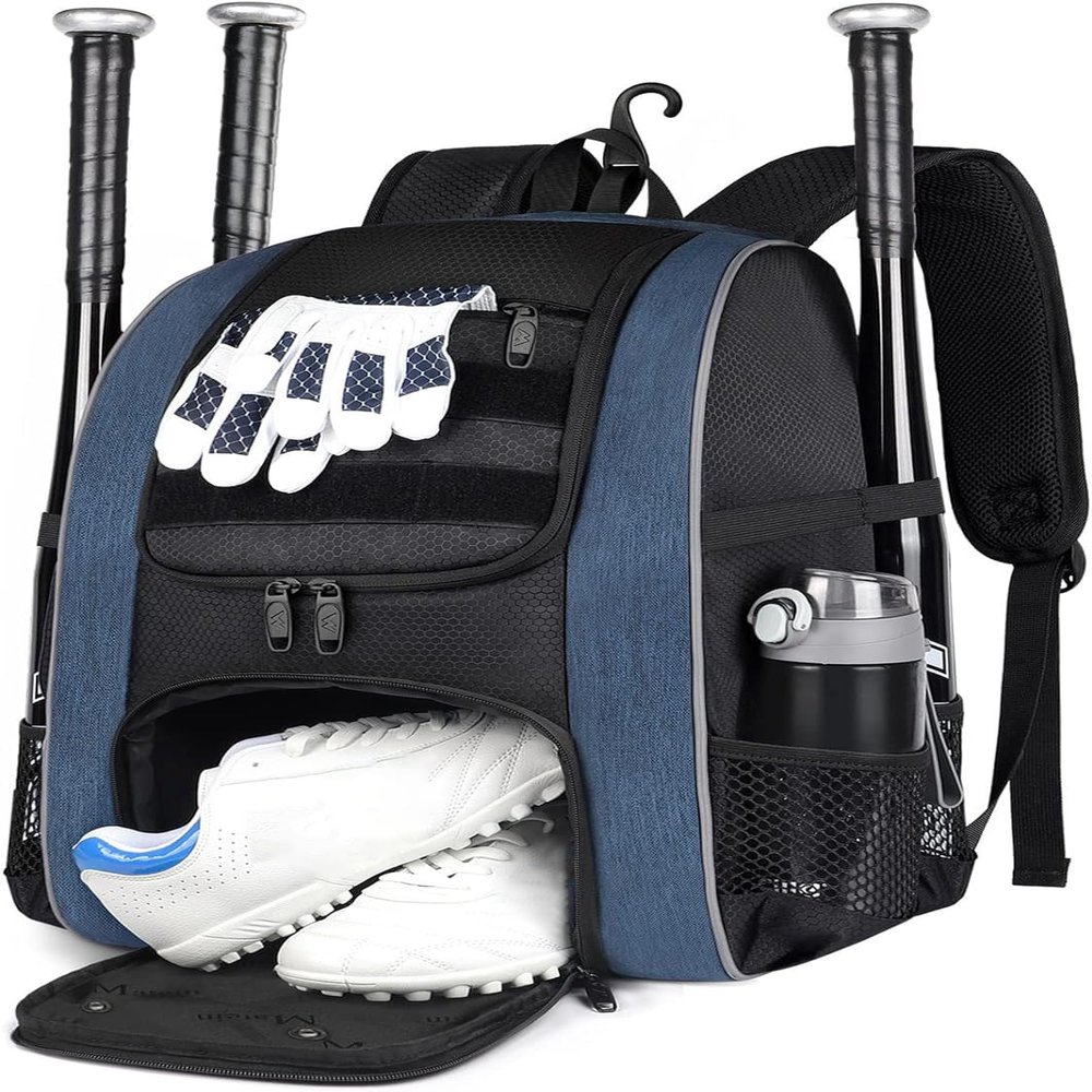 MATEIN Baseball Bag, Lightweight Softball Bags with Shoes Compartment for Men, Large Capacity Baseball Backpack for Adult with Fence Hook Hold 4 Tee Ball Bats, Batting Glove, TBall Gear, Helmet