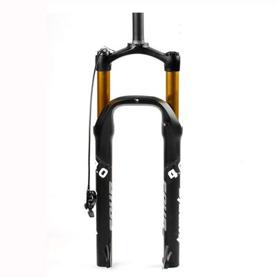 LvTu Snow/Beach Mountain Bike 6inch Magnesium Alloy Suspension ForkWide 135 Mm, 4.0" Fat TireManual Lockout/Remote Lockout Shock Absorber Front Fork (Color : Black (Gold Tube) Remote Lock, Size