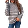 tuduoms Womens Striped Chunky Sweaters Oversized Quarter Zip Up Cabel Knit Pullover Fall Mock Neck Casual Cozy Loose Jumpers A-Gray view 1