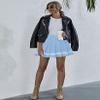 Avidlove High Waist Pleated Skirt Women Short Skirt School Uniform Skirt Blue Cheer Skirt(Clear BlueXXL) view 3