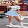 Avidlove High Waist Pleated Skirt Women Short Skirt School Uniform Skirt Blue Cheer Skirt(Clear BlueXXL) view 4