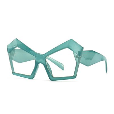 Vintage Women Cat Eye Sunglasses UV Protection Clear Lens Chic Retro Fashion Oversized Polygon Eyewear (green, M)