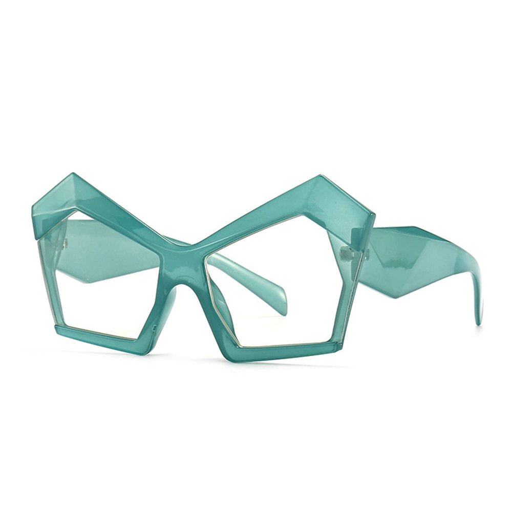 Vintage Women Cat Eye Sunglasses UV Protection Clear Lens Chic Retro Fashion Oversized Polygon Eyewear (green, M)