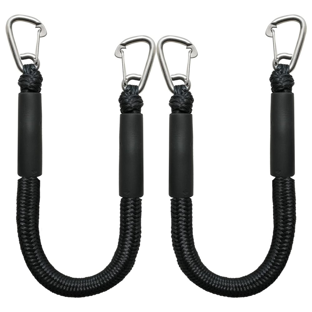 4 Feet Bungee Dock Line Double Clips Heavy Duty 316 Stainless Steel Clips Boat Ropes Mooring Ropefor for Boats PWC, Built in Snubber, Kayak,Watercraft,SeaDoo,Jet Ski, Pontoon, Canoe, Power Boat 2-Pack