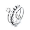 Unique Spinner Fidget Beads Ring for Anxiety for Women Coil Spiral Rotate Freely Inspirations Jewelry Crochet Loop Knitting Expandable Adjustable Best Friends Dainty Birthday (Silver) view 1