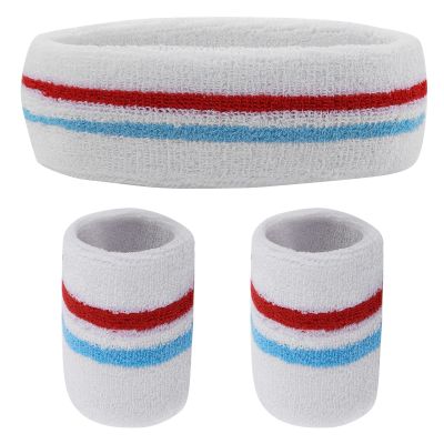 Yolev Striped Sweatband Set Sports Headband Wristband (1 Headband and 2 Wristbands) Set Sweatbands for Athletic Men and Women