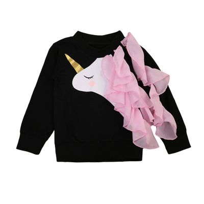 YOOJIA Baby Girls Cute Cartoon Pattern Sweatshirt Long Sleeve Shirt Graphic Print Tee Blouse Casual Tops Black 2-3 Years