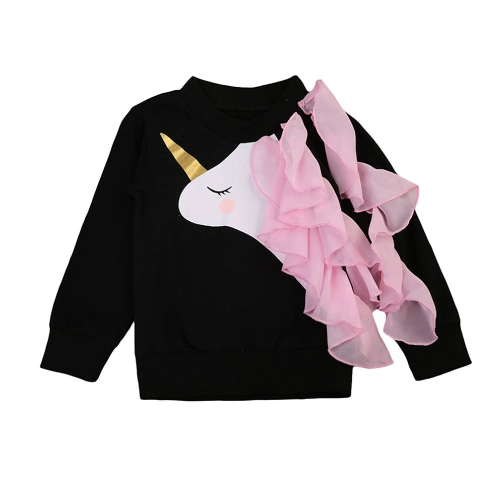 YOOJIA Baby Girls Cute Cartoon Pattern Sweatshirt Long Sleeve Shirt Graphic Print Tee Blouse Casual Tops Black 2-3 Years