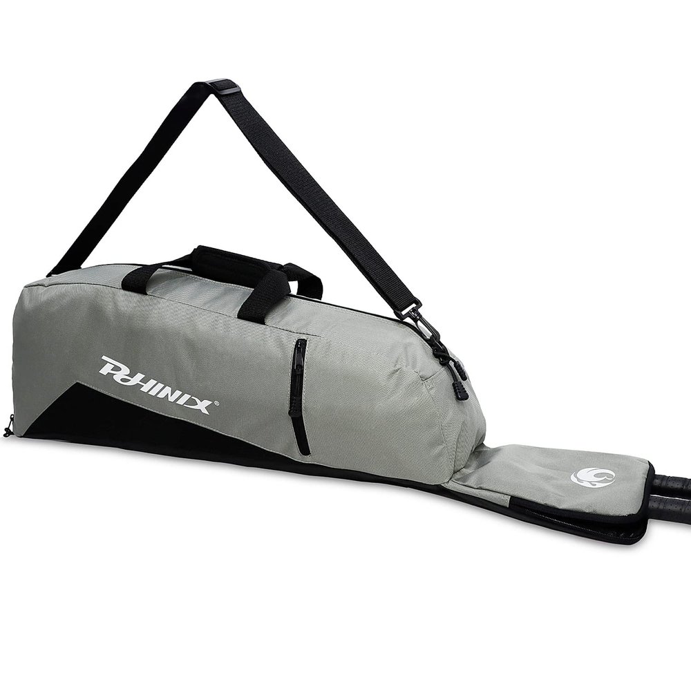 PHINIX Equipment Tote bag for Baseball and Softball- Holds Bat, Helmet, & Glove (Gray & Black)