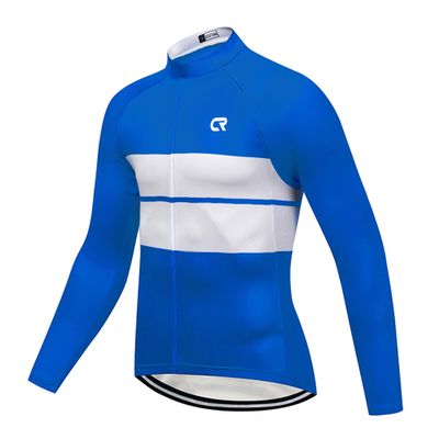 Coconut Ropamo CR Men's Long Sleeve Cycling Jersey with Zipper Pockets Bike Shirt Cycle Clothing Quick Dry Breathable (L, Blue/White)