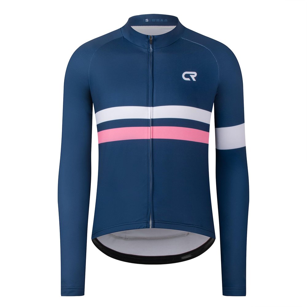 Coconut Ropamo CR Men's Long Sleeve Cycling Jersey with Zipper Pockets Bike Shirt Cycle Clothing Quick Dry Breathable (L, Navy)