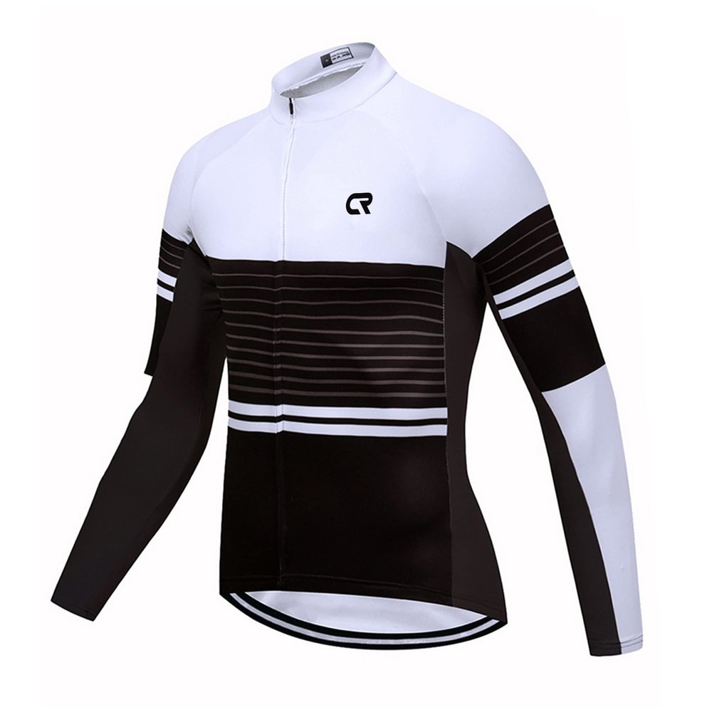 Coconut Ropamo CR Men's Long Sleeve Cycling Jersey with Zipper Pockets Bike Shirt Cycle Clothing Quick Dry Breathable (2XL, White/Black)