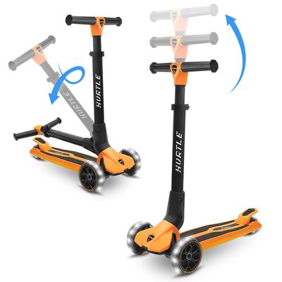 Hurtle Kids Scooter - Child Toddler Kick Scooter Toy - 3 Wheel Scooter with Adjustable Height, Anti-Slip Deck, Flashing Wheel Lights, for Boys/Girls 3-10 Year Old