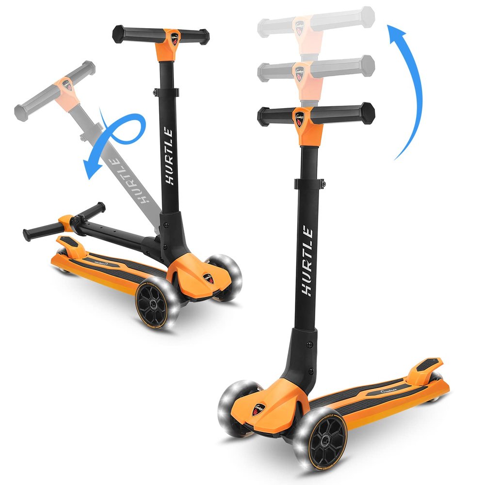 Hurtle Kids Scooter - Child Toddler Kick Scooter Toy - 3 Wheel Scooter with Adjustable Height, Anti-Slip Deck, Flashing Wheel Lights, for Boys/Girls 3-10 Year Old