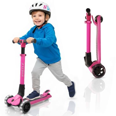 Hurtle Kids Scooter - Child Toddler Kick Scooter Toy - 3 Wheel Scooter with Adjustable Height, Anti-Slip Deck, Flashing Wheel Lights, for Boys/Girls 3-10 Year Old
