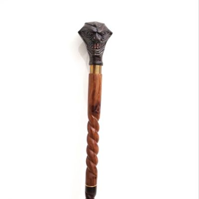 Brown Antique Style Spiral Rope Joker Handmade Victorian Handcrafted Head Brass Wands Walking Cane Sticks-