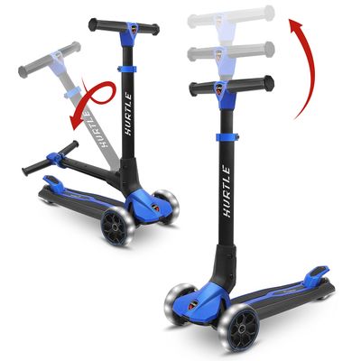 Hurtle Kids Scooter - Child Toddler Kick Scooter Toy - 3 Wheel Scooter with Adjustable Height, Anti-Slip Deck, Flashing Wheel Lights, for Boys/Girls 3-10 Year Old