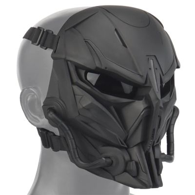 Tactical Skull Full Face Cosplay Mask with Lens Goggles Eye Protection, Men's Airsoft Mask Face Shield for Playing Airsoft/Paintball Halloween Games Cosplay (Black)