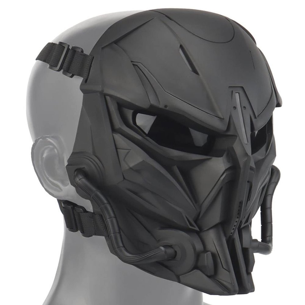 Tactical Skull Full Face Cosplay Mask with Lens Goggles Eye Protection, Men's Airsoft Mask Face Shield for Playing Airsoft/Paintball Halloween Games Cosplay (Black)