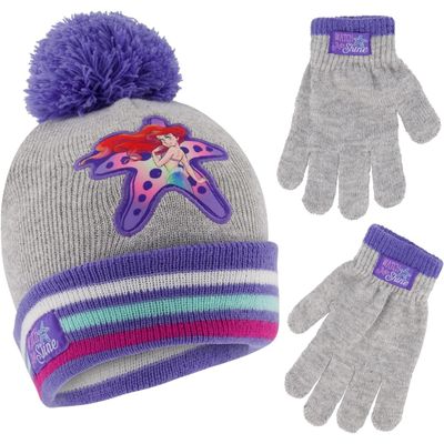 Disney Girls Princess Hat And Kids Gloves Set For Ages 4-7, Purple