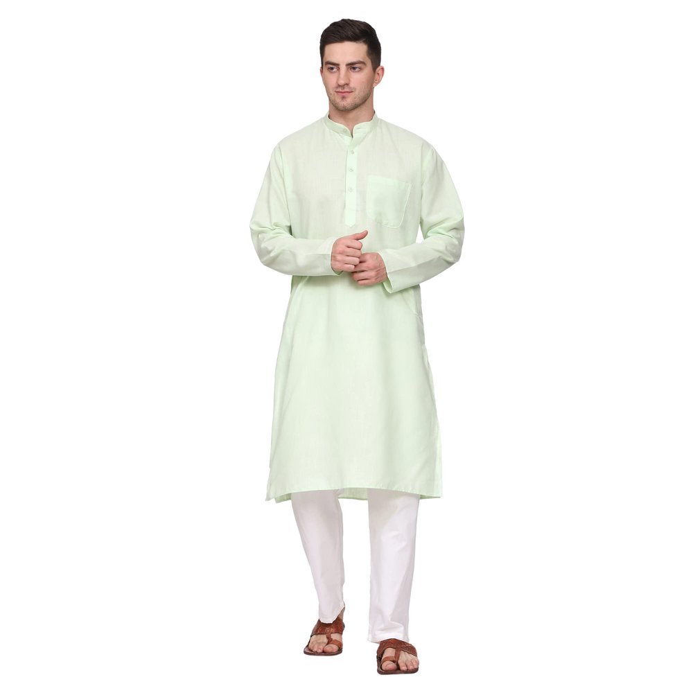 ITOS365 Men Cotton Blend Kurta Pyjama Pajama Set Party Fashion Regular Ethinic Wear Indian Dress Gift for Men Light Green XL