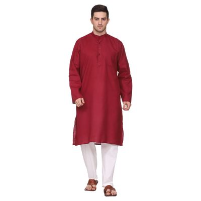 ITOS365 Men Cotton Blend Kurta Pyjama Pajama Set Party Fashion Regular Ethinic Wear Indian Dress Gift for Men Maroon Small