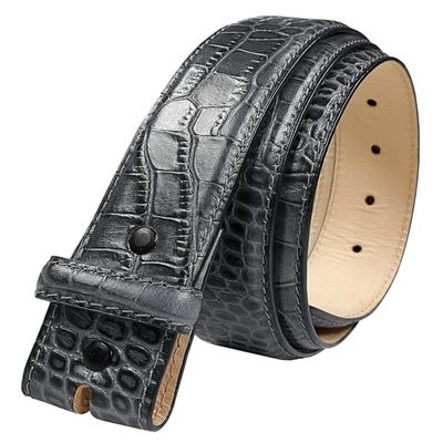 35MM Italian Calfskin Genuine Leather Dress Belt Strap with Snaps 1-3/8"(35mm) Wide (Alligator Gray, 42)