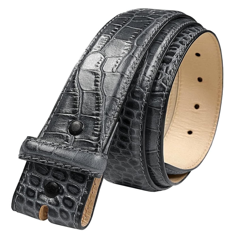 35MM Italian Calfskin Genuine Leather Dress Belt Strap with Snaps 1-3/8"(35mm) Wide (Alligator Gray, 42)