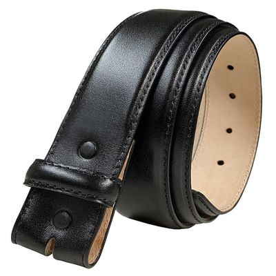 35MM Italian Calfskin Genuine Leather Dress Belt Strap with Snaps 1-3/8"(35mm) Wide (Smooth Black, 50)