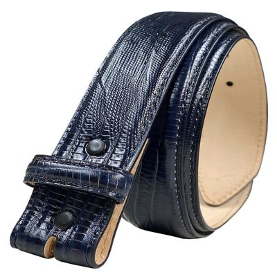 35MM Italian Calfskin Genuine Leather Dress Belt Strap with Snaps 1-3/8"(35mm) Wide (Lizard Navy, 40)