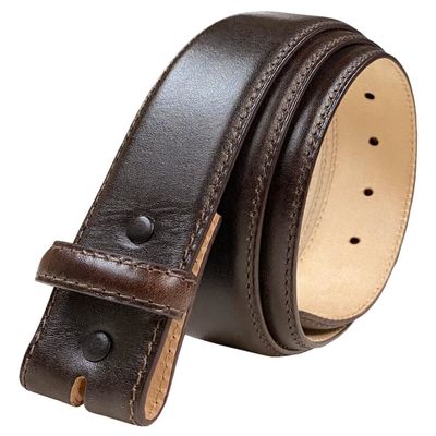 35MM Italian Calfskin Genuine Leather Dress Belt Strap with Snaps 1-3/8"(35mm) Wide (Smooth Brown, 48)