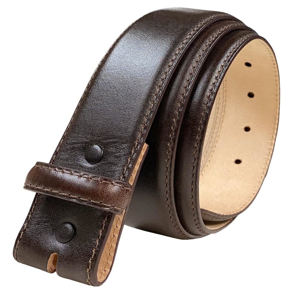 35MM Italian Calfskin Genuine Leather Dress Belt Strap with Snaps 1-3/8"(35mm) Wide (Smooth Brown, 48)