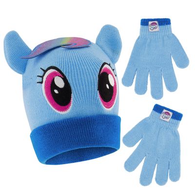 Hasbro Girls Winter Hat, Kids Gloves and Scarf, My Little Pony Baby Beanie For Ages 4-7, Light Blue