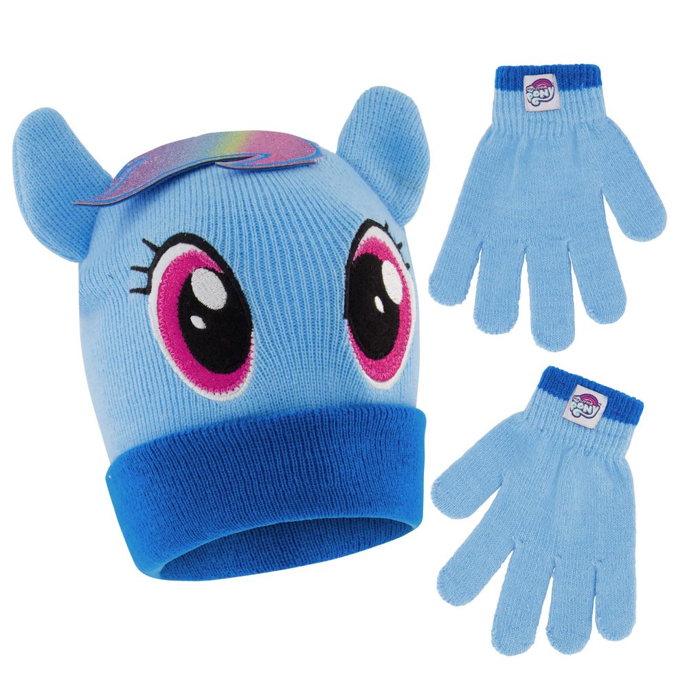 Hasbro Girls Winter Hat, Kids Gloves and Scarf, My Little Pony Baby Beanie For Ages 4-7, Light Blue