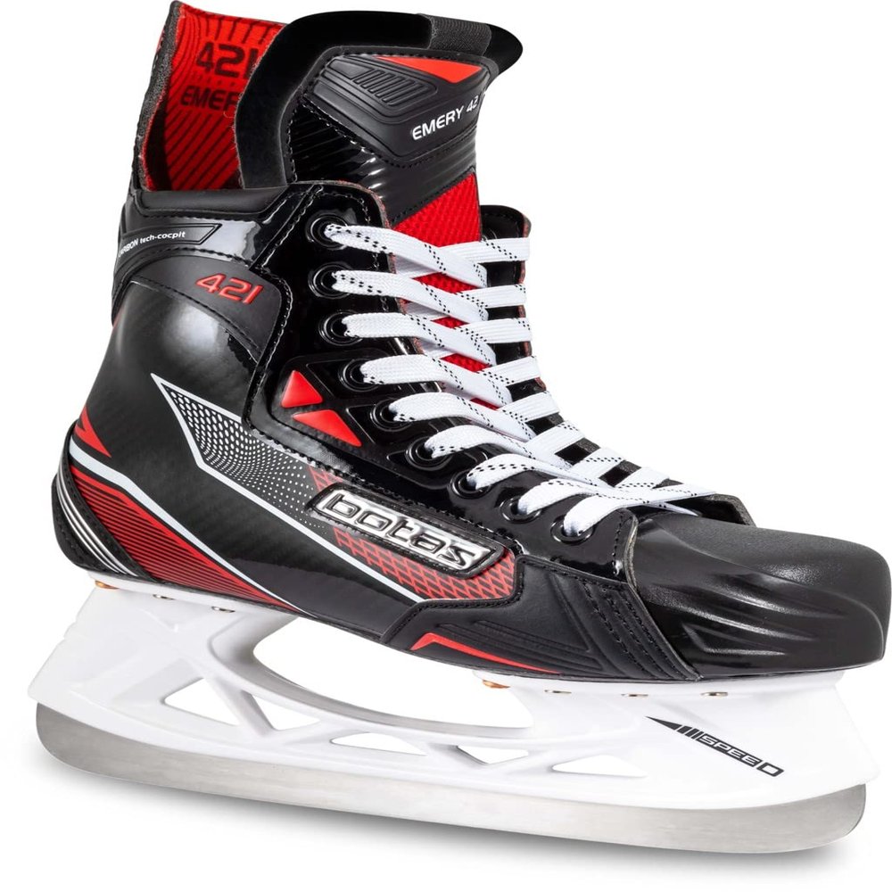 Botas - Emery - Men's Ice Hockey Skates | Made in Europe (Czech Republic) | Color: Black/Red, Size Adult 9