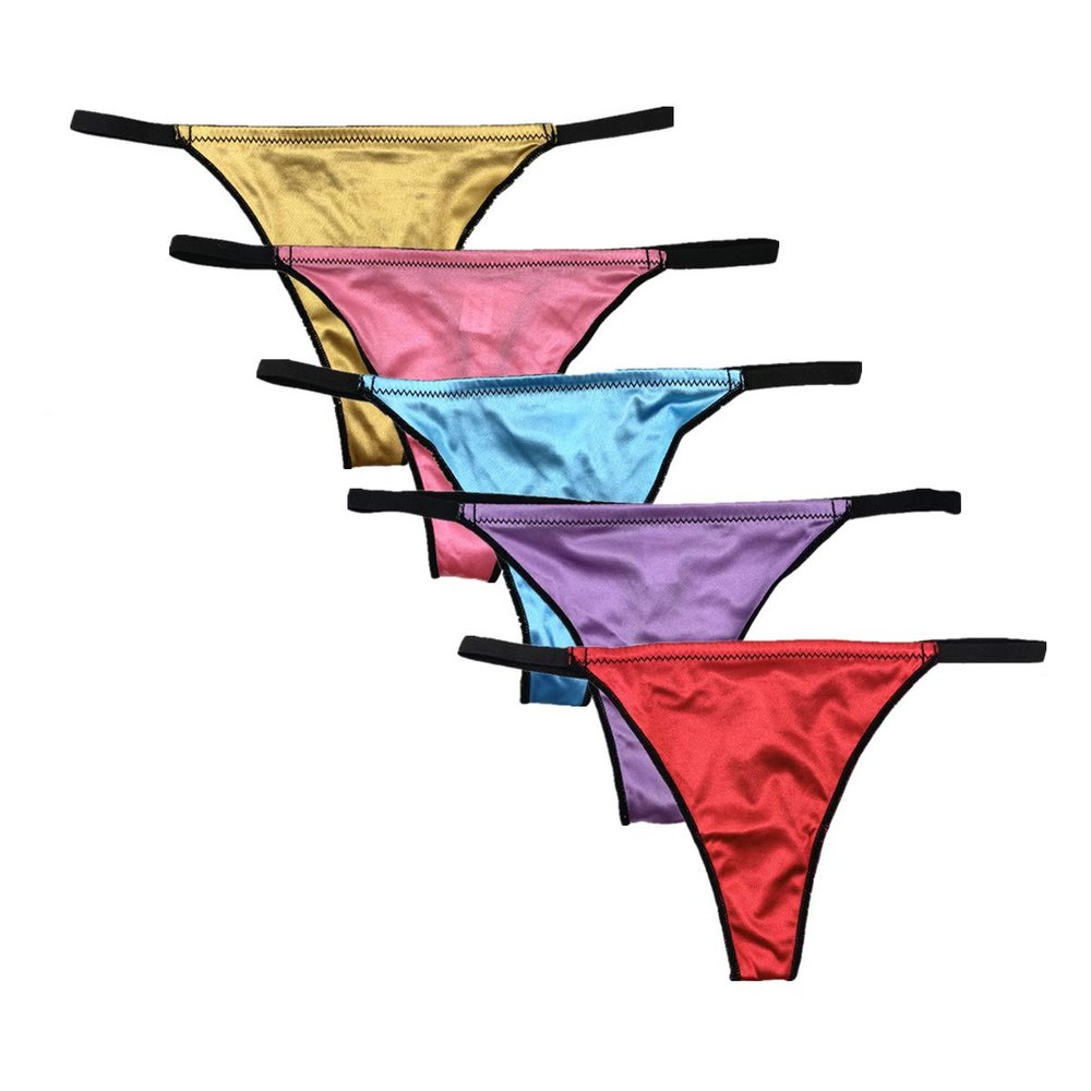 Colorful Star 5 Pack Women's Satin G-string Underwear V-back Thongs Panties (Small) Multicolored