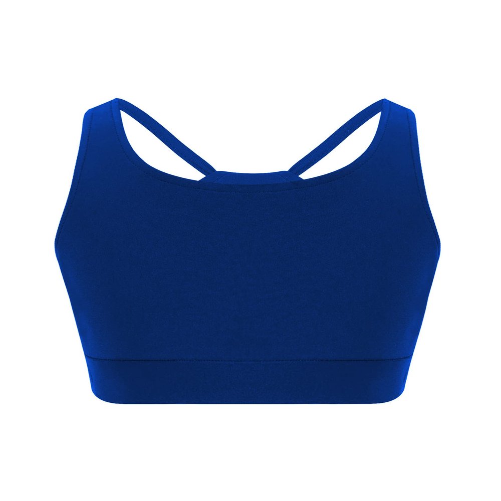 easyforever Kids Girls Athletic Sport Bra Strappy Back Vest Crop Top Tanks for Gym Workout Dance Gymnastics Royal Blue E 4