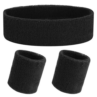 Yolev Sports Headband Wristband Set Sweatbands (1 Headband and 2 Wristbands) for Athletic Men and Women Black