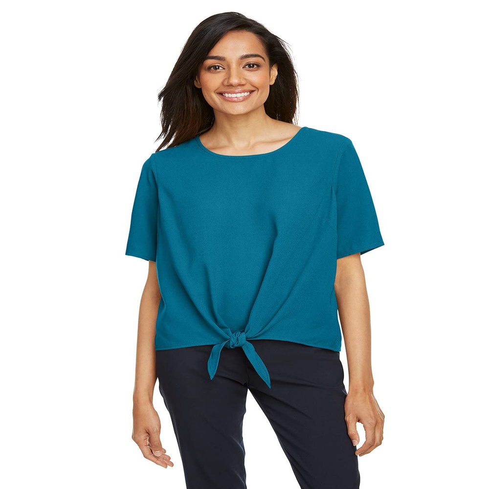 Ladies Tie-Front Blouse-Dark Teal-XS