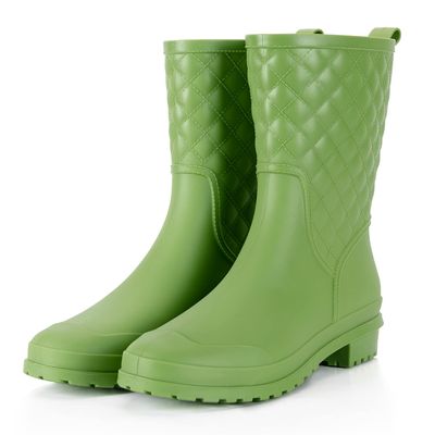 Petrass Women Rain Boots Black Waterproof Mid Calf Lightweight Cute Booties Fashion Out Work Comfortable Garden Shoes, Green 5