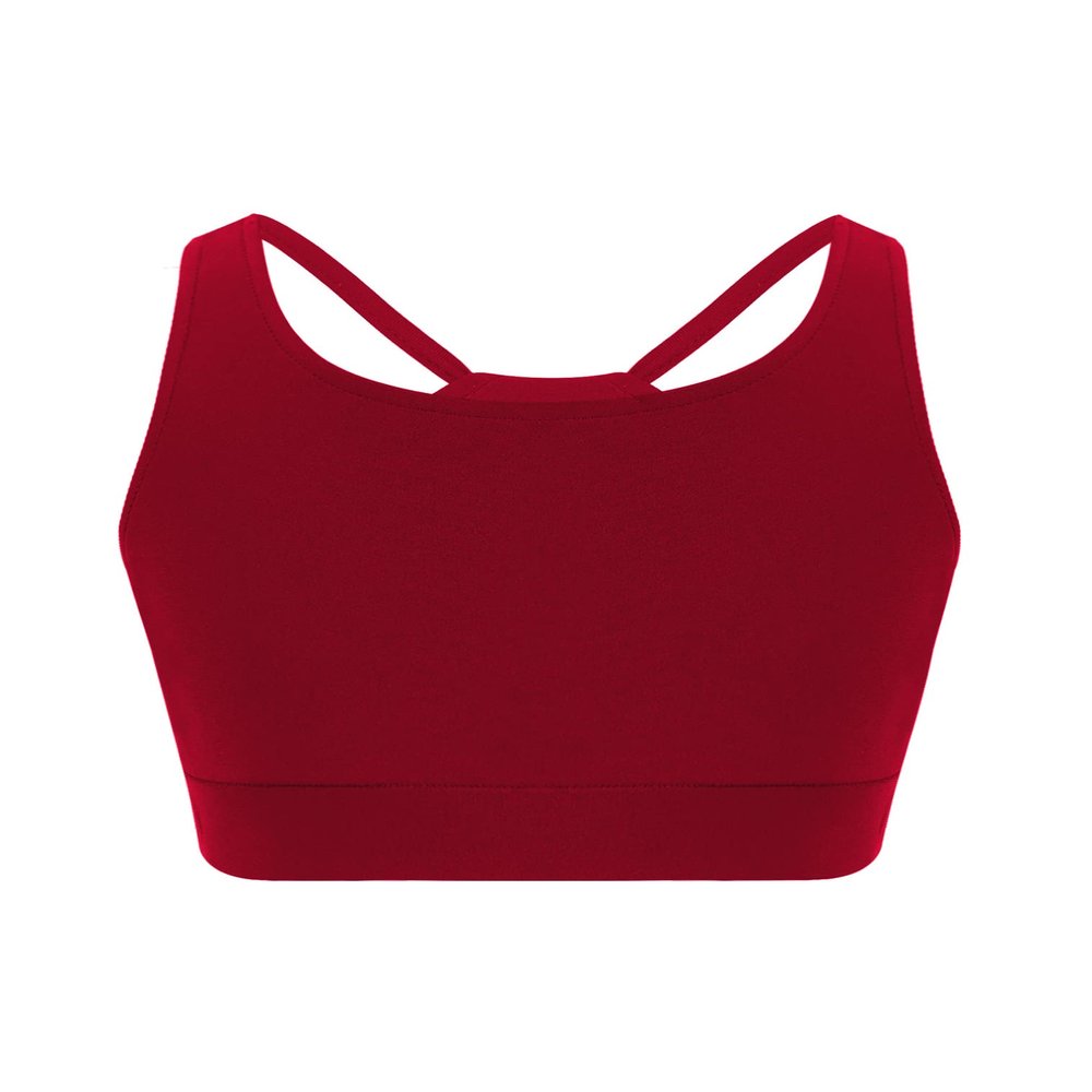 easyforever Kids Girls Athletic Sport Bra Strappy Back Vest Crop Top Tanks for Gym Workout Dance Gymnastics Burgundy E 4