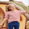 Batermoon Girls' Puff Short Sleeve Sweaters Crewneck Hollow Out Knit Pullover Tops Pink view 3